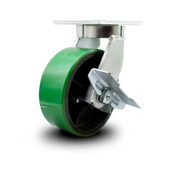 8 Inch Heavy Duty Green Poly on Cast Iron Caster with Brake and Swivel Lock SCC